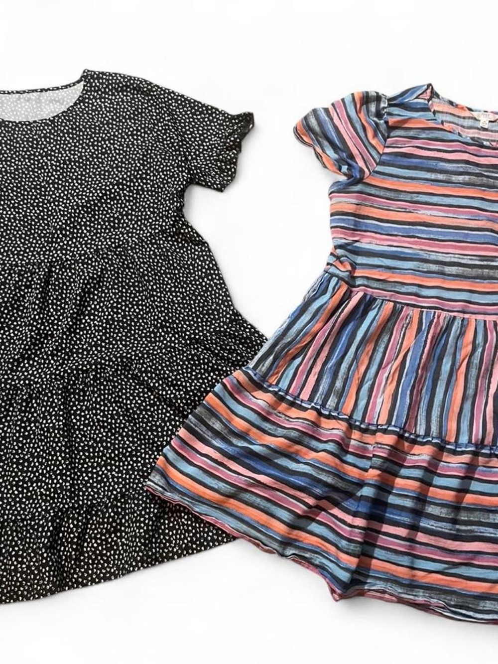 Time and Tru Black Dot Dress & Multicolor Striped Tiered Dress